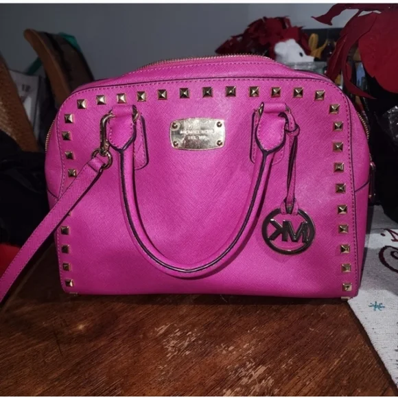 Michael Kors Jet Set Travel Saffiano Studded Satchel - Picture 7 of 13